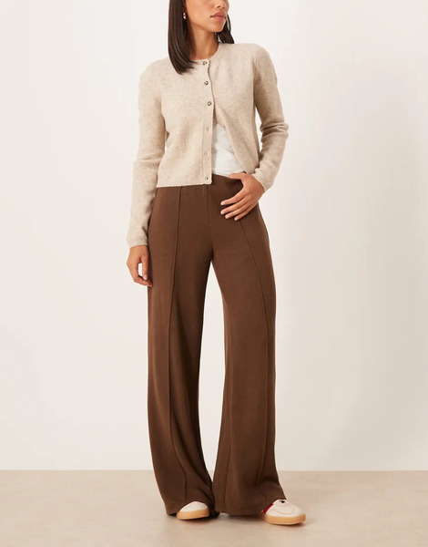  Mango Seam Front Knitted Trouser In Brown 