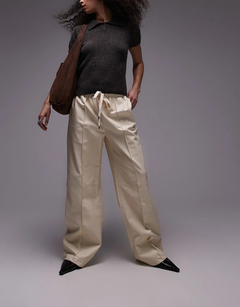  Mango Seam Front Soft Leather Trouser In Cream White 
