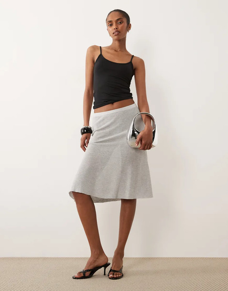  Mango Sheer Midi Skirt In Grey 