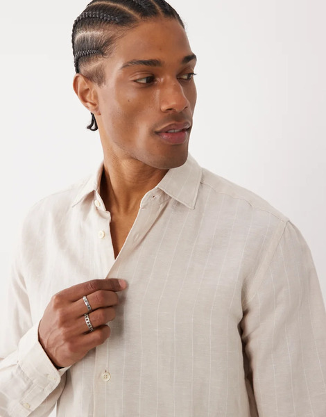  Mango Shirt In Beige Stripe Neutral 