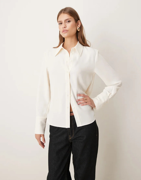  Mango Shirt With Gold Button In Cream Neutral 