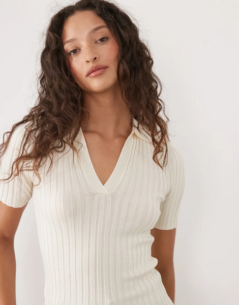  Mango Short Sleeve Polo Top In Beige Neutral 