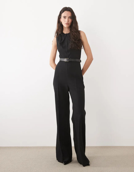  Mango Sleeveless Belted Jumpsuit In Black 