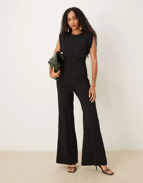  Mango Sleeveless Flared Jumpsuit In Black 