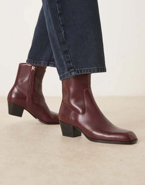  Mango Square Toe Heeled Ankle Boot In Cherry Red 