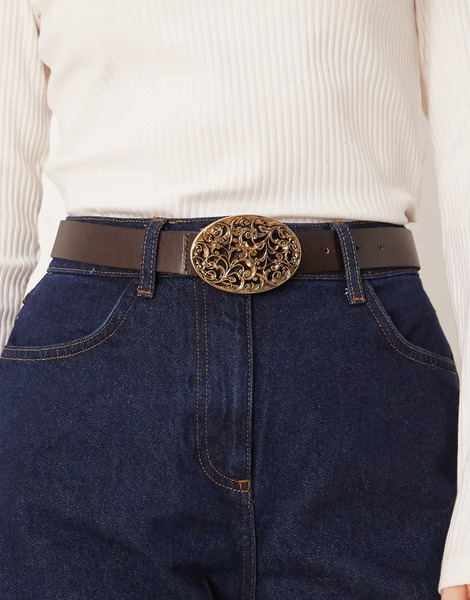  Mango Statement Buckle Belt In Brown 