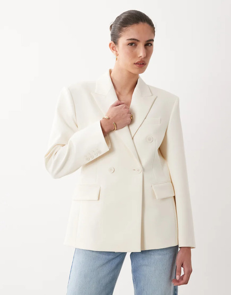  Mango Statement Shoulder Blazer In Cream Neutral 