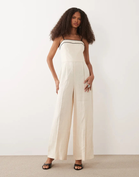  Mango Strappy Jumpsuit In Beige Neutral 