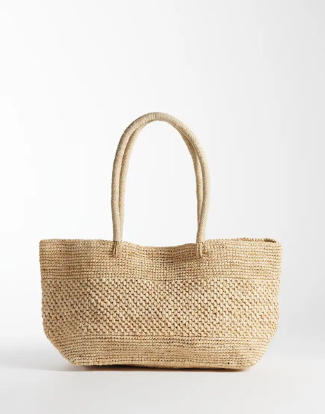  Mango 100% Straw Handbag In Natural Neutral 