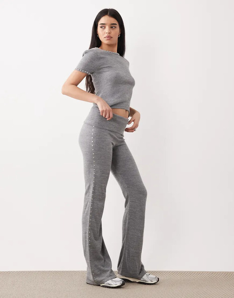  Mango Studis Knitted Fold Over Trouser With Studs Co Ord In Grey 