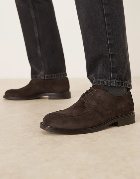  Mango 100% Suede Brogues In Chocolate Brown 