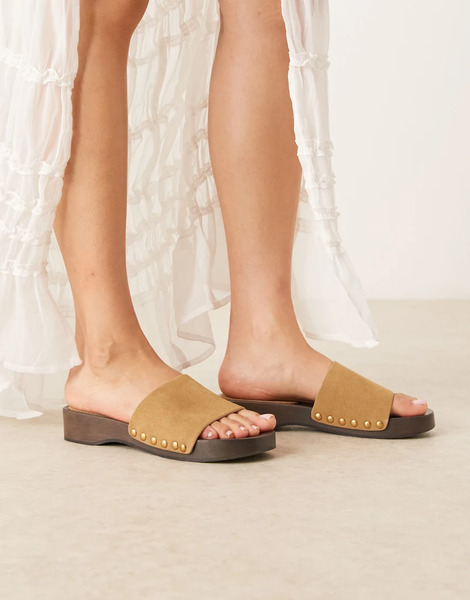  Mango Suede Flat Mule In Brown 