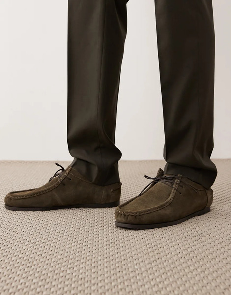  Mango Suede Lace Up Shoe In Khaki Green 