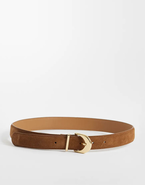  Mango 100% Suede Leather Belt In Brown 