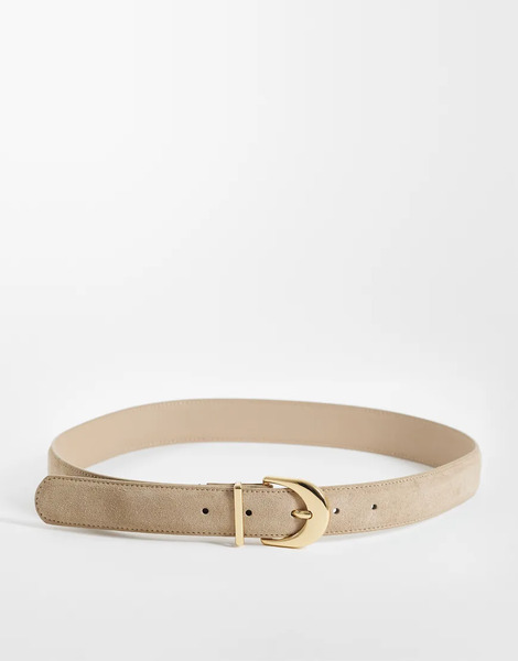  Mango 100% Suede Leather Belt In Cream Neutral 