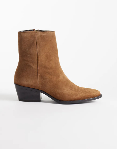  Mango 100% Suede Leather Heeled Cowboy Boot In Camel Neutral 