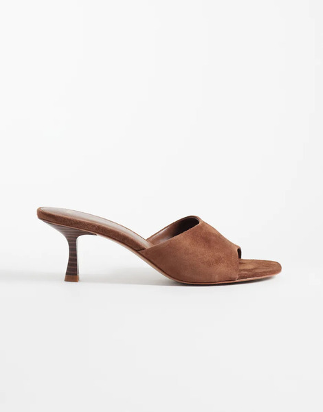  Mango 100% Suede Leather Heeled Mule In Brown 