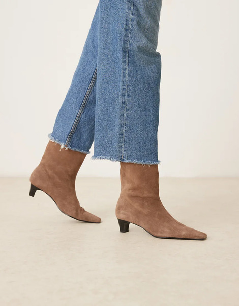  Mango Suede Square Toe Low Heeled Boot In Mocha Brown 