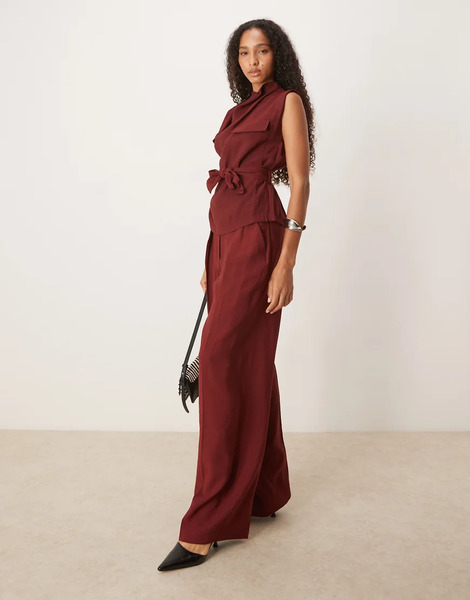  Mango Tailored Baggy Trouser Co Ord In Red 