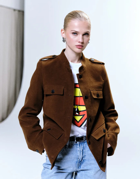  Mango Tailored Collarless Jacket In Brown 