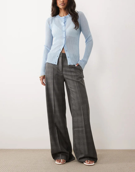  Mango Tailored Flared Trouser In Charcoal Check Grey 