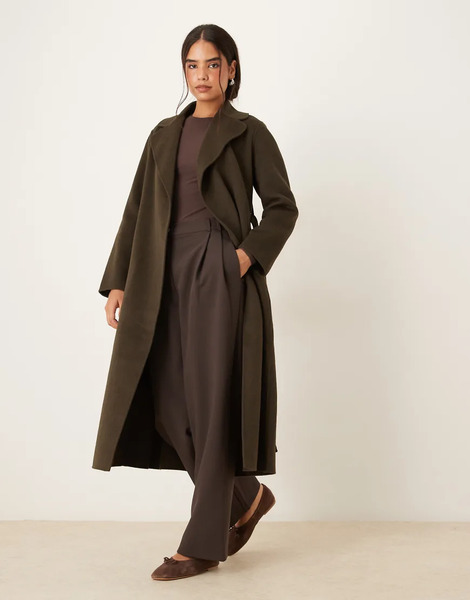  Mango Tailored Tie Waist Coat In Khaki Green 