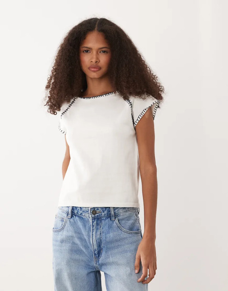  Mango Teen Baby Tee With Contrast Stitch In White 