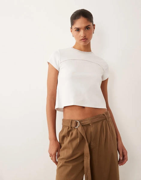  Mango Teen Baby Tee With Contrast Trim In White 