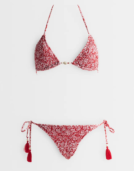  Mango Teen Crinkle Tassle Bikini In Red Floral Print 