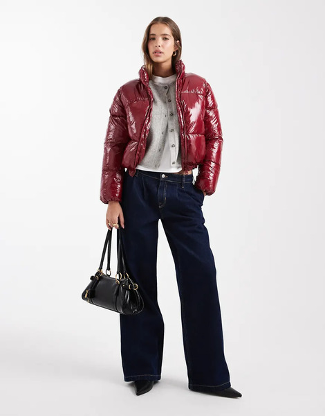  Mango Teen High Shine Puffer Coat In Cherry Red 