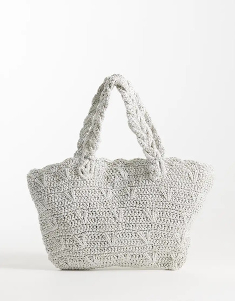  Mango Teen Knitted Handbag In Silver 