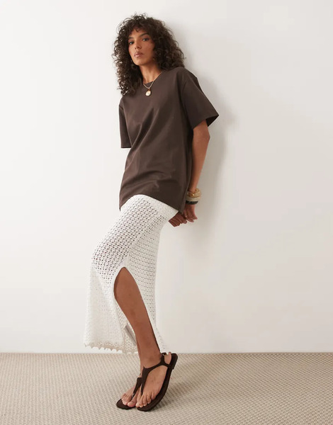 Mango Teen Knitted Maxi Skirt In White 