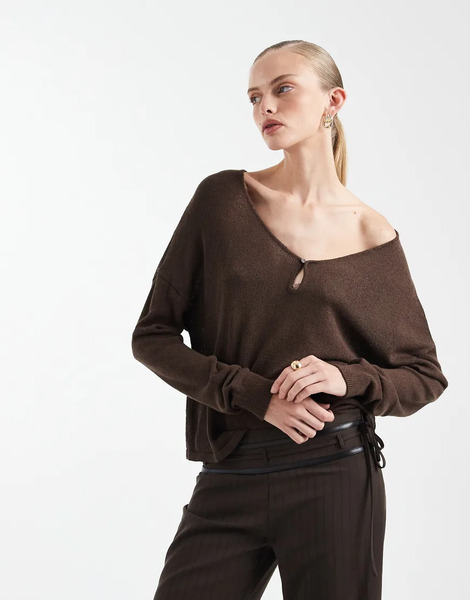  Mango Teen Lightweight Knitted Top In Brown 