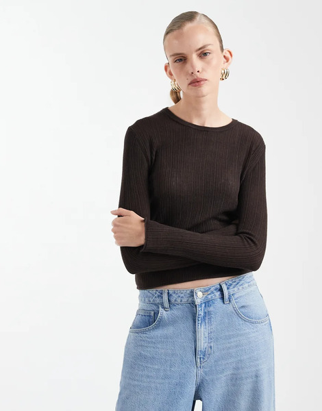  Mango Teen Lightweight Knitted Top With Flared Sleeves In Brown 