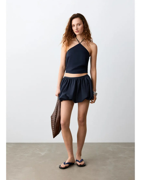  Mango Teen Linen Mix Halterneck Top In Navy 