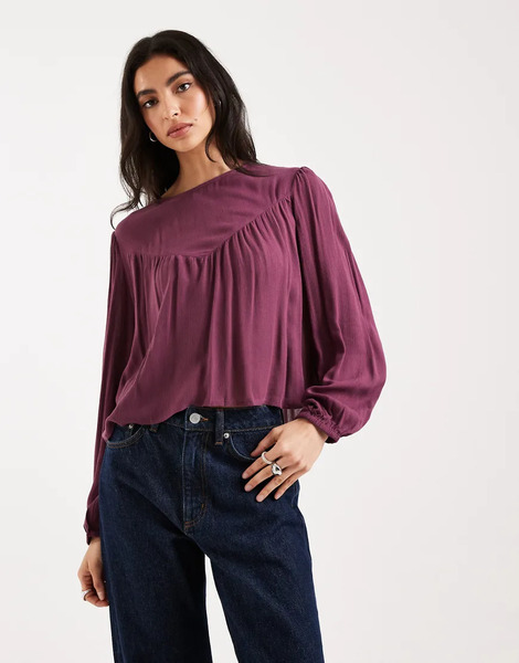  Mango Teen Long Sleeve Blouse In Plum Purple 