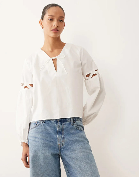  Mango Teen Puff Sleeve Blouse In White 