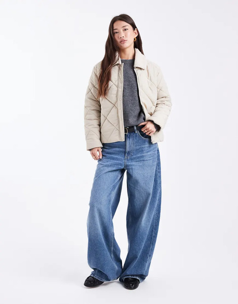  Mango Teen Quilted Jacket With Shearling Collar In Ecru Neutral 