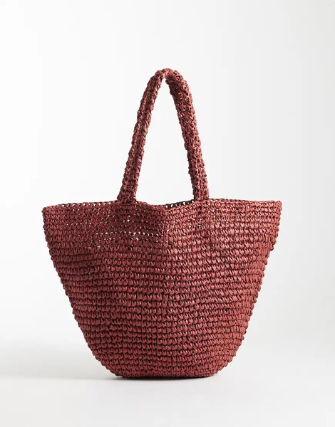  Mango Teen Raffia Tote Bag In Deep Red 