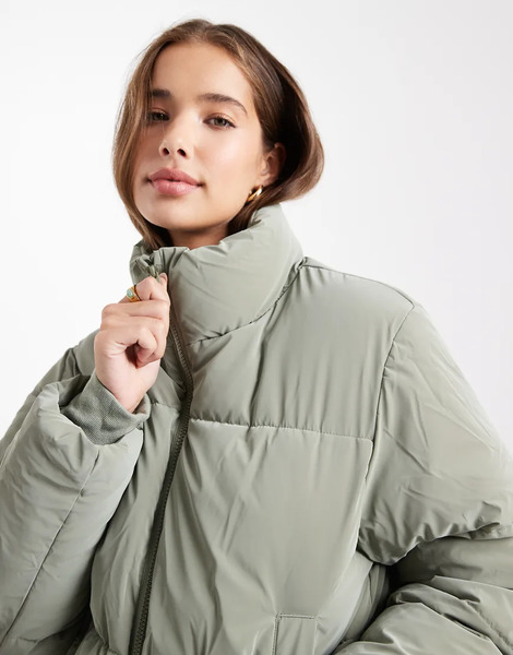  Mango Teen Soft Touch Puffer Jacket In Sage Green 