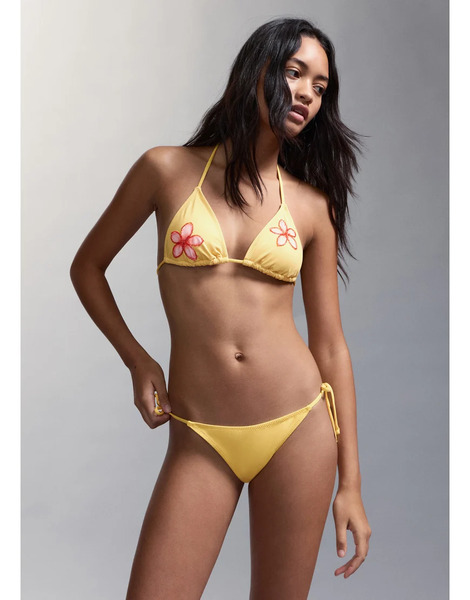  Mango Teen String Bikini Set With Embellished Flowers In Yellow And Pink 
