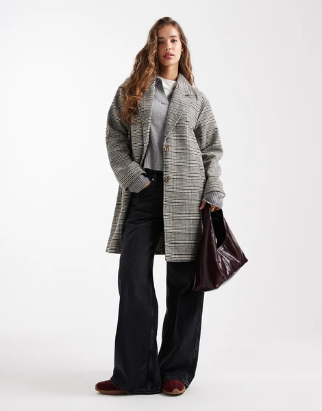  Mango Teen Tailored Coat In Brown Check 