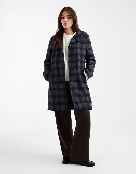  Mango Teen Tailored Hooden Coat In Blue Check 