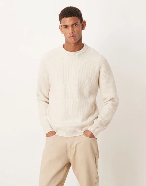  Mango Texture Knitted Jumper With Chunky Neck In Cream Neutral 