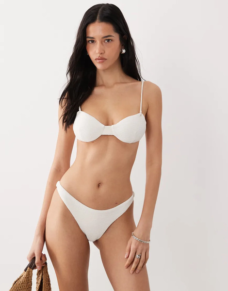  Mango Textured Bikini Bottoms In White 