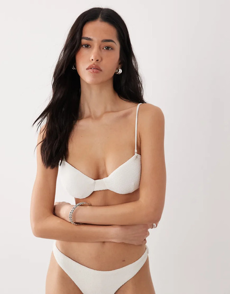  Mango Textured Bikini Top In White 