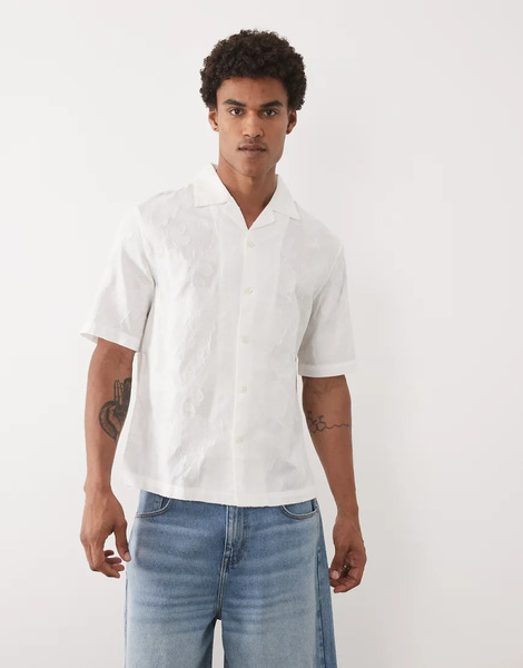  Mango Textured Floral Shirt In White 