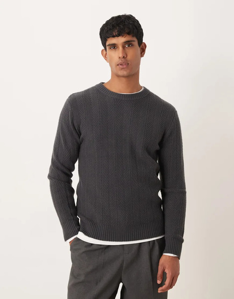  Mango Textured Knit Jumper In Mid Blue 
