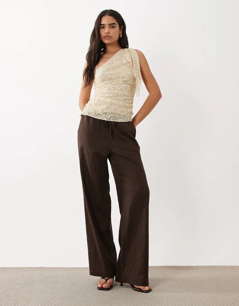  Mango Textured One Shoulder Top In Beige Neutral 