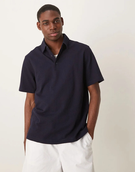  Mango Textured Polo Shirt In Navy 